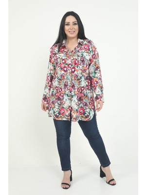 Disentis Modest Büyük Beden Omuzdan Apoletli Cepleri Kapaklı Yanları Yırtmaçlı Katlamalı Kollu Fuşya Gömlek