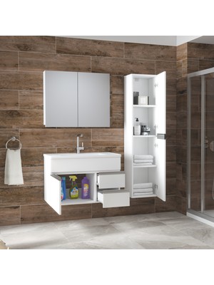 Alfa Banyo Esen Beyaz (80+35) 115 cm Boy Dolaplı Lüx Banyo Takımı