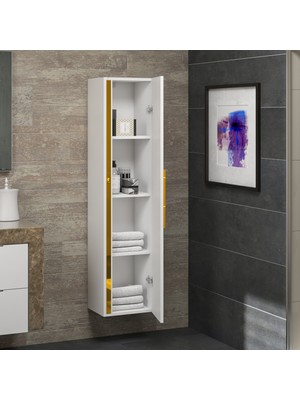 Alfa Banyo Yeni Gold Mdf Beyaz 150 cm Lüx Boy Dolabı