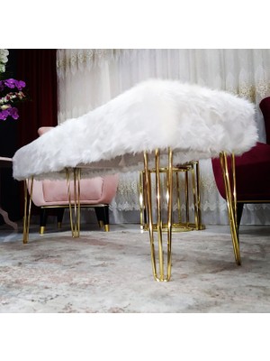Ünüvar Konsept Beyaz Peluş Puf Gold Kaplama Ayak