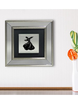 Bk Gift Semazen Tasarımlı Dekoratif Aynalı Gümüş Duvar Çerçevesi-1