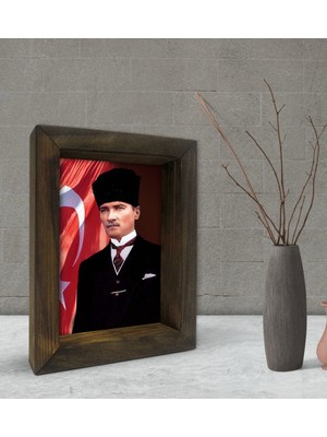 Bk Gift Atatürk Tasarımlı Dekoratif Doğal Masif Ahşap Çerçeve 15 x 20 cm-23