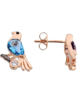 Harem Altın Renkli Kuşlar Rose Renk Gümüş Küpe GMS2098