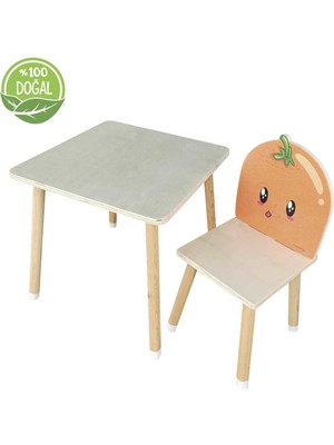 Odun Concept Doğal Ahşap Çocuk Aktivite Masa ve Mdf Portakal Sandalye