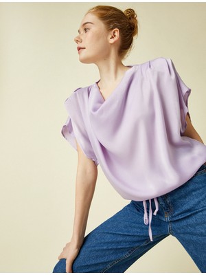 Koton Kadın Vatkalı Bluz Drapeli Kısa Kollu