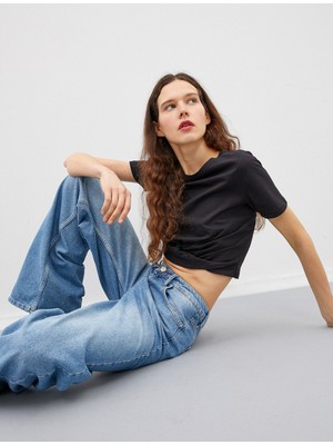 Koton Kadın Crop Tişört Büzgülü Pamuklu