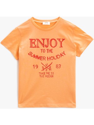 Koton Yazılı T-Shirt Kısa Kollu Bisiklet Yaka Pamuklu