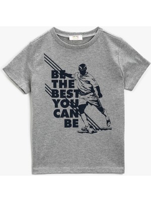 Koton Kısa Kollu T-Shirt Yazılı Baskılı Bisiklet Yaka Pamuklu