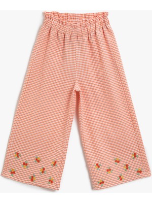 Koton Kareli Pantolon Pamuklu Çiçek Detaylı