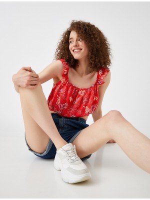 Koton Kadın Crop Bluz Desenli Askılı