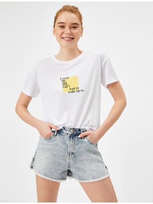 Koton Kadın Yazılı Baskılı T-Shirt Bisiklet Yaka
