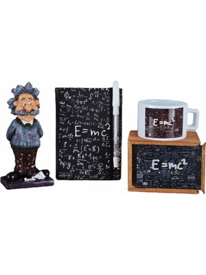 Hediyekanalı  Einstein Biblo Kutulu Kupa Defter Set Kalem Hediyeli