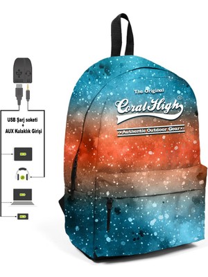 Coral High Usb + Aux Soketli Galaksi Desenli Sırt Çantası