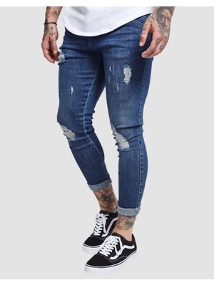 Siksilk Distressed Denim Mavi Erkek Kot Pantolon