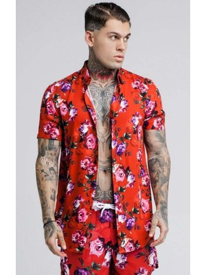 Siksilk Red Rose Printed Erkek Gömlek