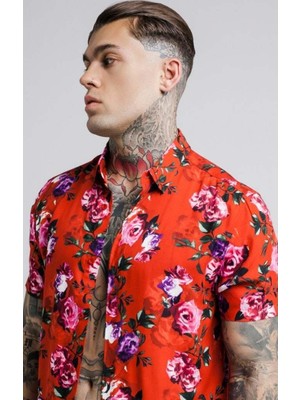 Siksilk Red Rose Printed Erkek Gömlek