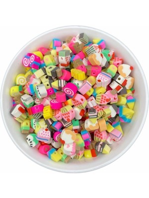 Hedef Bijuteri 25 Adet Polimer Kil Fimo Karışık Cupcake,pasta,dondurma Figür Boncuk,takı Yapımı
