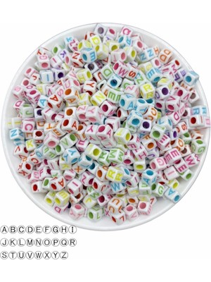 Hedef Bijuteri 50GR Harf Boncuk,6mm Beyaz Üzeri Renkli Küp Harf Boncuk (50GR, ~330ADET)
