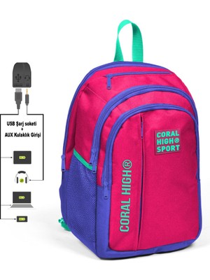 Yaygan Coral High Sport Beş Gözlü Pembe Okul ve Günlük Sırt Çantası  Laptop+Tablet Bölmeli