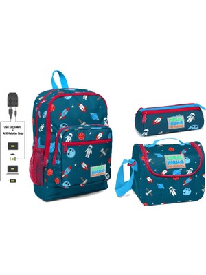 Yaygan Coral High USB ve Aux Çıkışlı Okul Çanta Seti  Erkek Çocuk  Mavi Astronot Baskılı