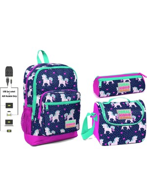 Yaygan Coral High USB ve Aux Çıkışlı Okul Çanta Seti  Kız Çocuk  Pembe Unicorn Baskılı