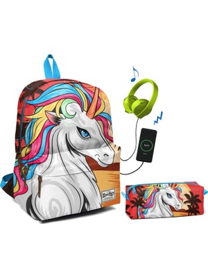 Yaygan Coral High Üç Bölmeli Ortaokul ve Lise Okul Çantası Seti  Renkli Unicorn