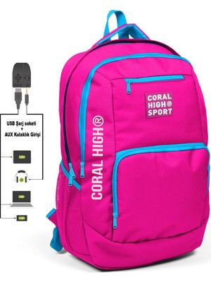 Yaygan Coral High Sport Pembemavi Laptop Bölmeli Sırt Çantası  USB Çıkışlı