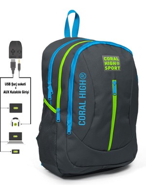 Yaygan Coral High Sport Mavigri Okul ve Günlük Sırt Çantası  USB ve Aux Çıkışlı