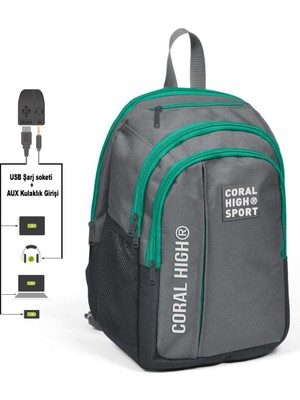 Yaygan Coral High Sport Beş Gözlü Gri Okul ve Günlük Sırt Çantası  Laptop+Tablet Bölmeli