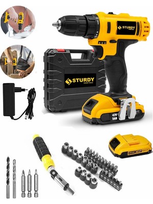 Sturdy  42VF 5A Çift Akülü X-Specific Vidalama Matkap Set Hediyeli  39 Parça