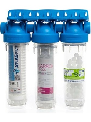 Atlas 3/4" 10" Daire Girişi 3'lü Filtre Kabı+3'lü Filtre Seti