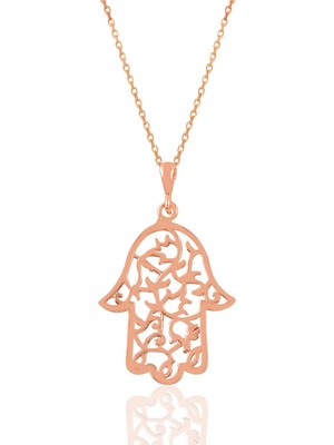 Söğütlü Silver Gümüş Rose Işlemeli Fatma Ana Eli Kolye