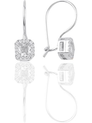 Söğütlü Silver Gümüş Rodyumlu Baget Taşlı Kare Küpe