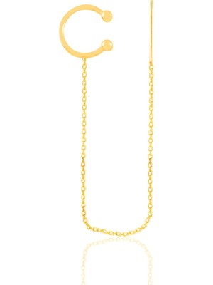 Söğütlü Silver Gümüş Altın Yaldızlı Zincirli Kıkırdak Küpe