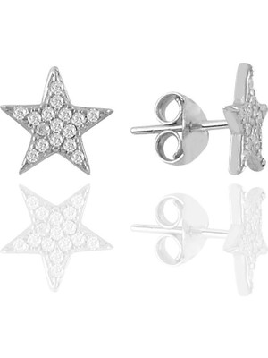 Söğütlü Silver Gümüş Rodyumlu Zirkon  Taşlı Yıldız Küpe