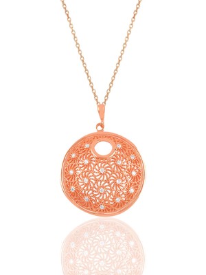 Söğütlü Silver Gümüş Rose Zirkon Taşlı Modern Telkari Görünümlü Kolye