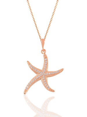 Söğütlü Silver Gümüş Rose Zirkon Taşlı Deniz Yıldızı Kolye