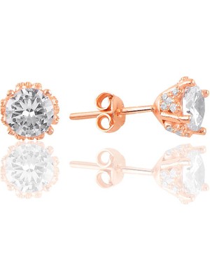 Söğütlü Silver Gümüş Rose Zirkon Taşlı Tek Taş Küpe