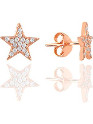 Söğütlü Silver Gümüş Rose Zirkon Taşlı Yıldız Küpe