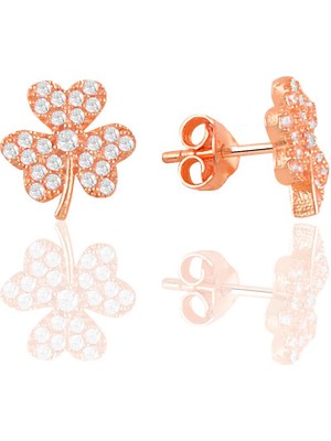 Söğütlü Silver Gümüş Rose Zirkon Taşlı Yonca Küpe