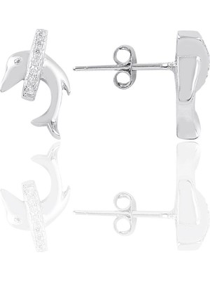 Söğütlü Silver Gümüş Rodyumlu Zirkon Taşlı Yunus Balığı Küpe