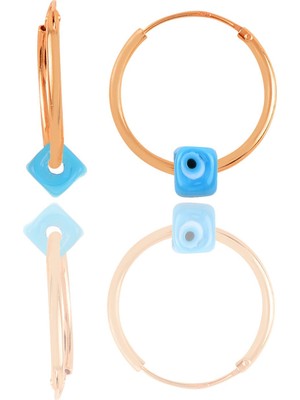 Söğütlü Silver Gümüş Rose  Nazarlı Turkuaz Halka  Küpe