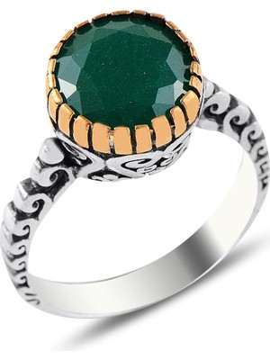 Söğütlü Silver Gümüş Kök Zümrüt Taşlı Otantik Tektaş Yüzük