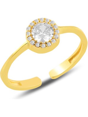 Söğütlü Silver Gümüş Altın Yaldızlı Pırlanta Montürlü Ayarlamalı Yüzük