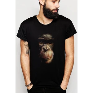 Animal Maymun Baskılı Siyah Erkek Örme Tshirt