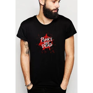Punk Rock Set Punks Not Dead Baskılı Siyah Erkek Örme Tshirt