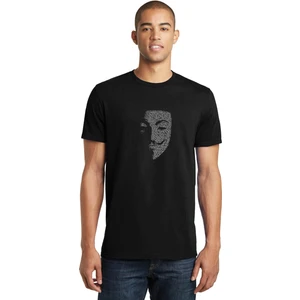 V For Vendetta Baskılı Siyah Erkek Örme Tshirt