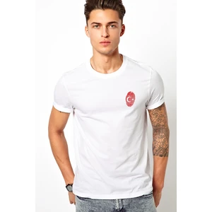 Parmak Izi Türk Bayrağı Dna Baskılı Beyaz Erkek Örme Tshirt