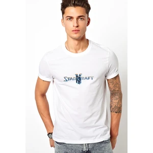 Starcraft Logo Baskılı Beyaz Erkek Örme Tshirt