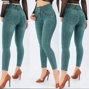 Yüksek Bel Üç Düğmeli Jean Pantolon 90CM